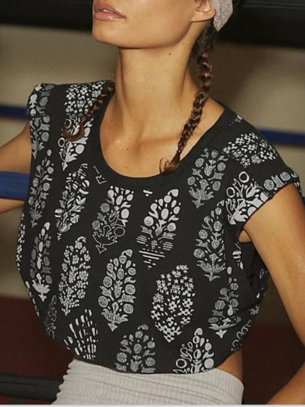 Free People Black & White Printed Crop Top